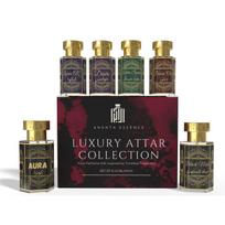 Ananta Pack of 6 Attar Perfume Oils 6ml – Aura, Dubai Oud, Black Musk, Desire, Aqua AQ & White Sandal | Long Lasting Fragrance Set for Men & Women