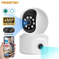 4MP 2K WiFi PTZ Camera with Dual Screen Baby Monitor Auto Tracking Night Vision Indoor Home Security IP CCTV Surveillance Camere Dual Camera NO Card balta