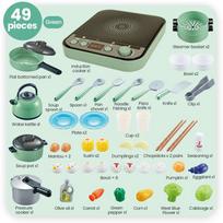 Kids Mini Kitchen Accessories Set Play Kitchen Cooker Kit with Play Pot Induction Pretend Cooking Toy Toddler Girls Boy Gift