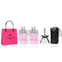 DIOR Perfume Miss Flower Light Fragrance 5ml × 2 + White Peach Aromatherapy + Ceramic Black Makeup Bag Privilege juoda