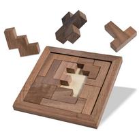 Walnut Russian Blocks Puzzle 3D Wooden Jigsaw Tangram IQ Logic Training Brain Teaser Montessori Educational Toys Learning Games