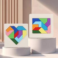 Montessori Wooden Toys 3D Double-Sided Jigsaw Puzzle Tangram Math Toys Baby Hand Grasp Board Shape Match Puzzle Educational Toys