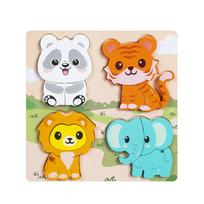 6 Wooden 3D Puzzles, Cartoons, Animals, Fruits, Dinosaurs, Early Education, Cognitive Learning, Puzzles, Hand-Eye Coordination