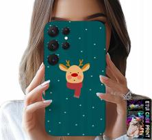 Etui Do Samsung Galaxy S22 Ultra - Renifer Na Zielonym Tle Świąteczne Wzory