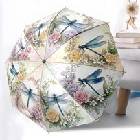 1pc Sturdy 8-Bone Auto Umbrella, Azure Dragonflies Umbrella, Digital Printed, Foldable Umbrella for On-the-Go Outdoor Use