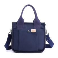 Zipper Canvas Shoulder Bag Handheld Solid Color Tote Bag Japanese Style Crossbody Bag  Daily tamsiai mėlyna spalva