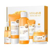 LAIKOU Vitamin C odos priežiūros rinkinys 5 vnt. Šviesinantis veido kremas, tonikas, prausiklis, paakių kremas, serumas odos šviesinimui ir dėmelių mažinimui One Size oranžinė