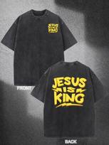 Jesus Is King Graffiti Letter Graphic TShirt Unisex Vintage Washed Crew Neck Loose Casual Short Sleeve Daily Street Style Top S