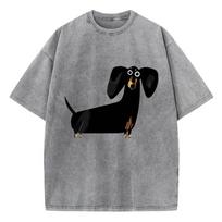 Funny Dachshund Dog Printing Washed TShirt Women Cotton T Shirts ONeck Oversized Acid Wash Tops Summer Casual Women Clothes S