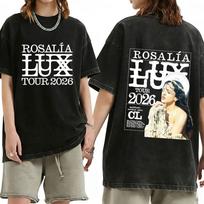 Vintage Washed Rosalia Lux Album  Double Sided Print T Shirt Unisex Women Hip Hop Loose Fashion Clothing Short Sleeve Tshirts S
