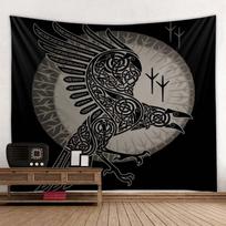 Tapestry Viking Raven Ancient Norse Rune 75x100 juoda