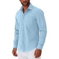 Men Long Sleeve Button Down Shirt Classic Fit Collar Solid Pocket Front Dress Shirt for Daily Office Wear M šviesiai mėlyna spalva