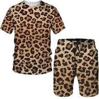 Vasarinis vyriškas 3D spausdintas leopardo rašto sportinis kostiumas Madingas universalus trendas Atsitiktinis kvėpuojantis S beige
