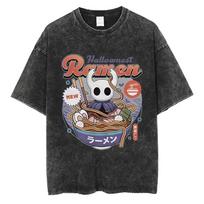 Funny Game Hollow Knight Retro Washed Tshirts Men Women Clothing Casual Oversized Short Sleeve Top Male Vintage Cotton T Shirts S