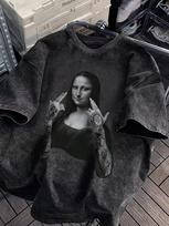 Stay Independent Eyes  Tattooed Mona Lisa Parody Acid Wash Graphic TShirt Oversized Streetwear Tops Graphic T Shirts S