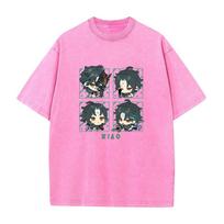Game Genshin Impact Xiao Cool Graphic Tshirt Men Women Vintage Washed Tshirts Aesthetic Cotton T Shirt Harajuku Male Tops S