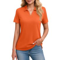 Women’s Short Sleeve V Neck Polo Shirt Classic Fit Lightweight Soft Fabric Collared Top for Daily Wear Office Golf Tennis XXL šafranas