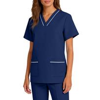 Women’s Stretch Quick Dry V Neck Short Sleeve Scrub Top with Pockets for Healthcare Work Uniforms XXL tamsiai mėlyna