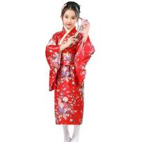 1 Japoniško kimono ryškaus vyšnių žiedų spaudinio rinkinys Lengvas dėvėti Cosplay mokyklos pasirodymų kimono mergaitėms 100cm raudona