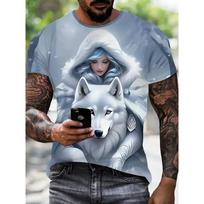 Men's 3D Printed Animal Wolf HD Pattern T-Shirt Casual Short Sleeve Men's Summer Outdoor Clothing Short Sleeve Pullover Top L