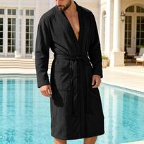 Mens Long Sleeve Kimono Robe with Trim Soft Lightweight Knit Bathrobe with Belt and Pockets for Home Spa L juoda