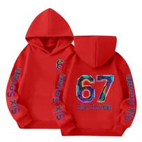Boys Long Sleeve Hoodie Sweatshirt Casual Pullover Lightweight Sportswear with Printed Design and Adjustable Hood for Daily Wear 140 raudona