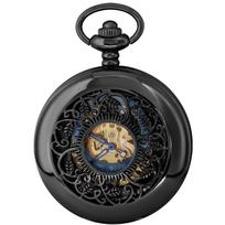 PJX1671 NEW Black Retro Mechanical Pocket Watch Men Women FOB Hand Wind Double Hunter Roman Numerals Pocket Watches