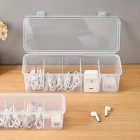 Transparent Cable Organizer with Lid, Dust-Proof Storage Case, Card Organizer, and Clutter-Clearing Battery Holder for Office