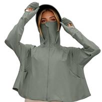 Long Sleeve Zip Up Hoodie for Women with Thumb Holes Lightweight Loose Fit Sun Jacket Hooded Top One Size armijos žalia spalva