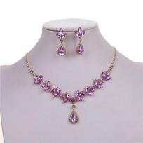 Water Drop Crystal Jewelry Set Shining Necklace Wedding Party Earrings  Women auksas/violetinė