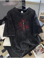 Retro Raudoni Japonų Simboliais Spausdinti Medvilniniai Madingi Vyriški Marškinėliai Vasaros Kasdieniam Lauko Sportui Laisvi Street Trumpomis Rankovėmis Šortai S