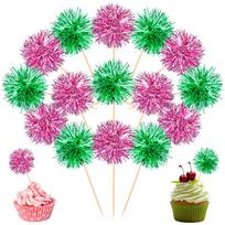 100Pcs  Themed Foil Firework Cupcake Toppers Wicked Cupcake Toppers Pink & Green Sparkle Tinsel Cake Toppers Cake Decoratio žalia