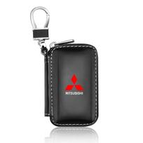 Odinis automobilio raktų dėklas su metaliniu emblema Automobilio interjero aksesuarai Mitsubishi ASX Lancer Outlander Pajero Grandis Airtrek juoda