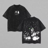 Anime Attack on Titan Eren Jaeger Printed Tshirt Mens and Womens Washed Tshirt High Quality Vintage Cotton Tshirt Tops M