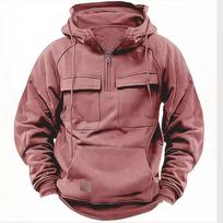 Men Spring Autumn New Half Zip Hoodie Solid Color Sports Multi Pocket Sweatshirt S rožinė