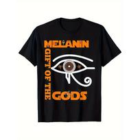 European sizes Melanin Gift of the Gods African Eye of Horus TShirt Black with Bold Orange & White Graphic Print Egyptian 2XL juoda