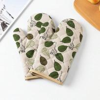 Oven Mitt Set, Microwave Oven Gloves, Heat Resistant Glove Set, Heat Resistant, Modern Kitchen Tools for Handling Hot Pots and Pans Green Leaves 1 Pair