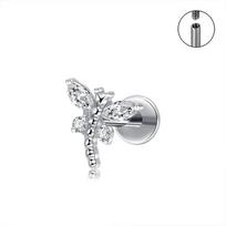 ASTM F136 TItanium Mini Dragonfly Labret Piercing with Cubic Zirconia Ear Helix Flat Tragus Earring Nose Ring Lip Piercing 16G 1.2x4mm