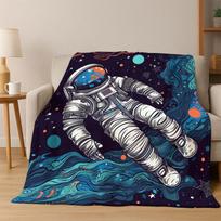 Cartoon Astronaut Universe Spaceman Outer Space Flannel Blanket Soft Warm Throw Blanket for Bedroom Living Room Bed Travel kids 75x90cm
