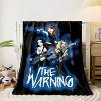 Illustrated rock band figures with instruments and  The Warning  text in blue. for all seasons blanket lunch break throw gift 80cm x 120cm