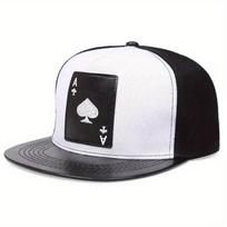 1pc Pu Leather Playing Card Baseball Caps for Women Men,Outdoor Adjustable Casual Heart K Embroidery Hip-hop Caps Sunscreen Hat Adjustable balta