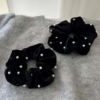 2pcs Black Velvet Pearl Light Luxury Retro Hairband Women's Daily Curling Elegant and Exquisite Texture Fashion Styling Headwear