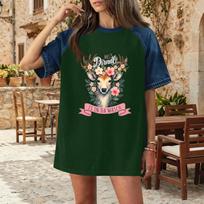 Women Denim Patchwork Oktoberfest Graphic T Shirt Comfortable Short Sleeve Casual Top with Round Neck and Relaxed Fit for Daily Wear XL