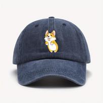 Corgi Dog Face Cartoon Baseball Cap Unisex Washed Polyester Adjustable Outdoor Casual Hat One Size tamsiai mėlyna spalva