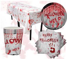 Zestaw Halloween Zastawa Stołowa Obrus Kubki Talerzyki Serwetki Impreza