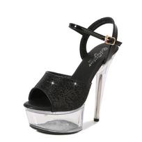 Moteriški stiletai Seksualūs Kalnų krištolinio podiumo modelio krištoliniai batai Vestuviniai batai banketams 190 serija 15 cm kulnas 4,5 cm platforma LFD 34 juoda