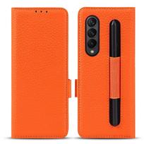 Natūralios odos, skirtos „Samsung Galaxy Z Fold 3 Case Flip Book Pen“ lizdo kortelės piniginės apsauginis dangtelis Genuine Leather