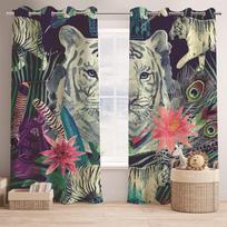 Children's Favorite 3D Cartoon Style Animal Ferocious Tiger Curtains 2 Panel Boys Room Bedroom Living Room Window Decor Curtains 100W130H(CM)40x51in&Hook