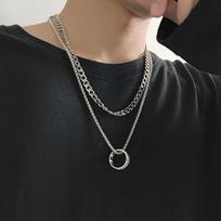 Eif Dokas Punk Vintažinis Metalinis Sėkmės Žiedo Karoliai Asmenybė Gotikinis Daugiasluoksnis Grandinėlės Pakabukas Karoliai Moterims Vyrams Papuošalai 45cm