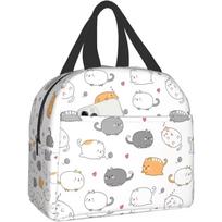 Cute Fat Cat Kitten Lunch Box Bento Box Insulated Lunch Boxes Reusable Waterproof Lunch Bag with Pocket for Office Picnic Beach 22x20x13CM smėlis